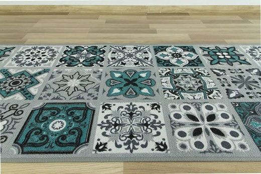 Antypoślizgowy chodnik podgumowany patchwork turkus szerokość 100 cm