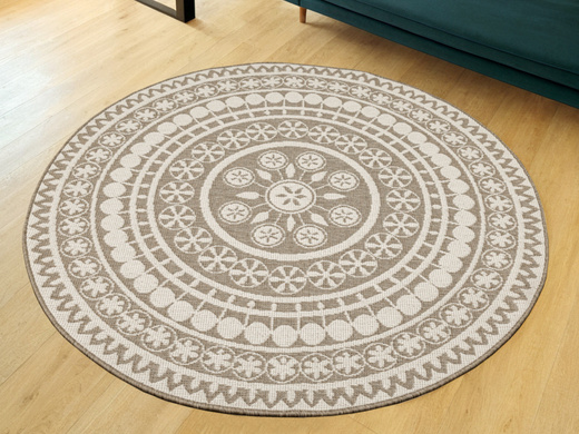 Okrągły Dwustronny Dywan Sznurkowy Brussels 205626/10610 linen Beż Krem Rozeta Outdoor