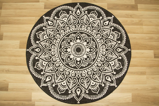 Okrągły Dwustronny Dywan Sznurkowy Brussels 205333/10110 Night Antracyt Krem Rozeta Outdoor