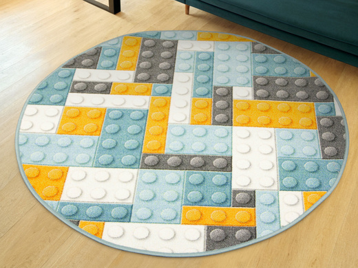 Okrągły Kolorowy Dywan Dziecięcy Klocki Orange