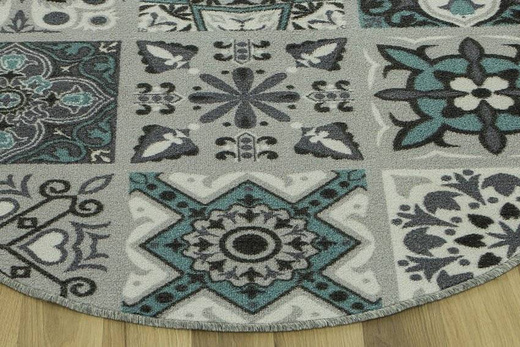 Antypoślizgowy Okrągły Dywan Patchwork Turkus