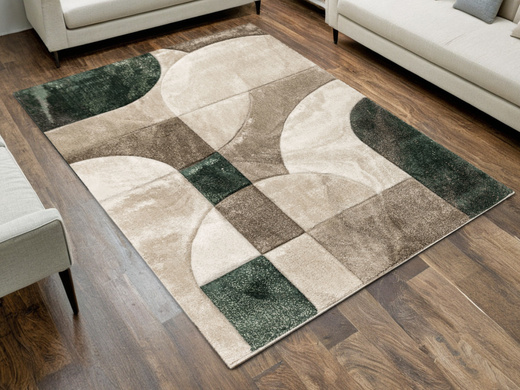 Dywan Kandy N412A l.beige/emeral Butelkowa Zieleń Beż Fryz