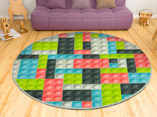 Okrągły Dywan Pastelowe Klocki Koło
