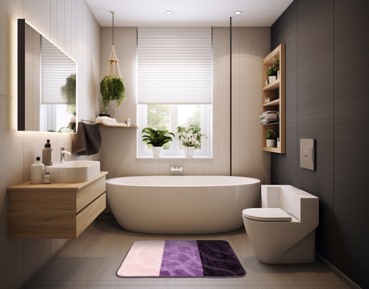 Dywanik Łazienkowy Fiori Fiolet Pasy Fale