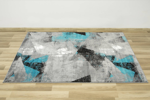 Dywan Victoria B885A d.grey/blue Trójkąty turkus Szary Przecierany