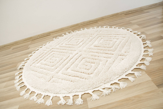 Okrągły Dywan Berber 7061 Ivory Krem Romby 3D z frędzlami