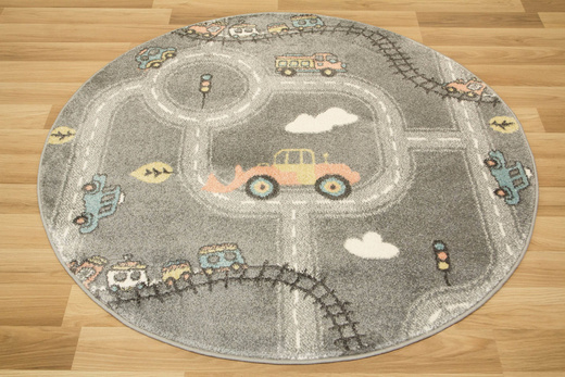 Okrągły Dywan Lima C511A l.grey/cream Uliczki Pociągi Chmurki Szary Łososiowy