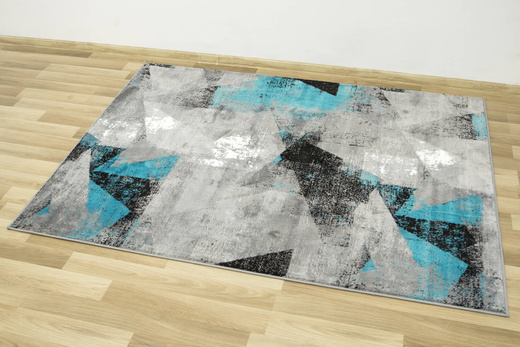Dywan Victoria B885A d.grey/blue Trójkąty turkus Szary Przecierany
