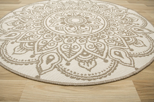 Okrągły Dwustronny Dywan Sznurkowy Brussels 205333/10610 Linen Beż Krem Rozeta Outdoor