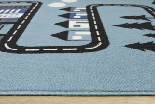 Dywan Kids 534451/94922 sky/blue Jasny Niebieski Czarny Ulice Domki