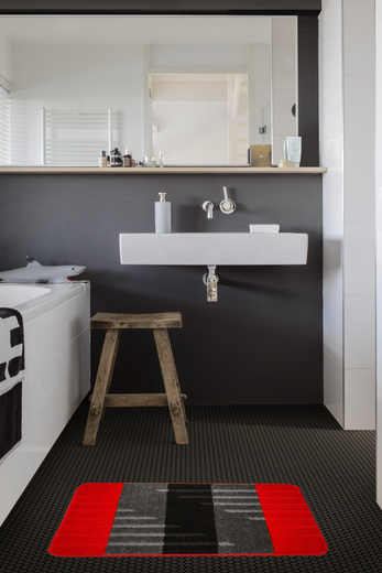 Dywanik Łazienkowy Vic Red Czerwony Szary Paski