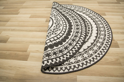 Okrągły Dwustronny Dywan Sznurkowy Brussels 205626/10110 Night Antracyt Krem Rozeta Outdoor