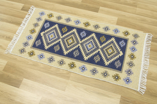 Dwustronny Dywanik Chodniczek Kilim Romby Niebieski