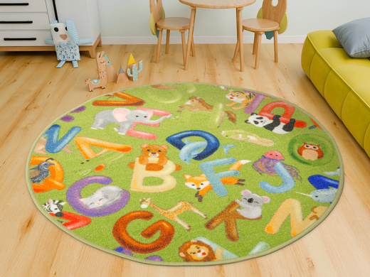 Okrągły Kolorowy Dywan Dziecięcy Alfabet 12 Green