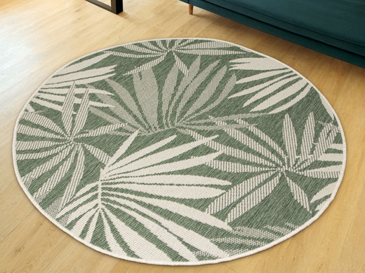 Okrągły Dwustronny Dywan Sznurkowy Brussels 205771/10520 Green Zieleń Krem Listki Palmy Outdoor