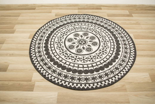 Okrągły Dwustronny Dywan Sznurkowy Brussels 205626/10110 Night Antracyt Krem Rozeta Outdoor