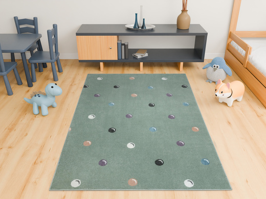 Wykładzina Dziecięca Lima C275b green/cream Zieleń Kropki Bańki szerokość 4 m