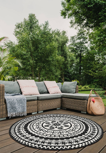 Okrągły Dwustronny Dywan Sznurkowy Brussels 205626/10110 Night Antracyt Krem Rozeta Outdoor