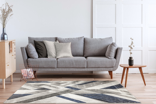 Dywan Kandy N405A l.grey/navy Szary Granatowy Geometria Romby Fryz