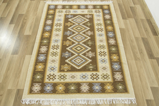 Dwustronny Dywanik Chodniczek Kilim Romby Miód