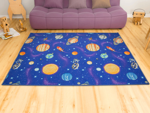 Wykładzina Dziecięca Galaxy Galaktyka Komos Rakiety Planety na filcu szerokość 4 m