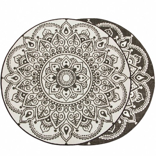 Okrągły Dwustronny Dywan Sznurkowy Brussels 205333/10110 Night Antracyt Krem Rozeta Outdoor