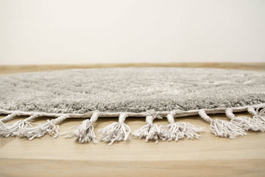 Okrągły Dywan Berber 7061 l.grey Jasny Szary 3D z frędzlami