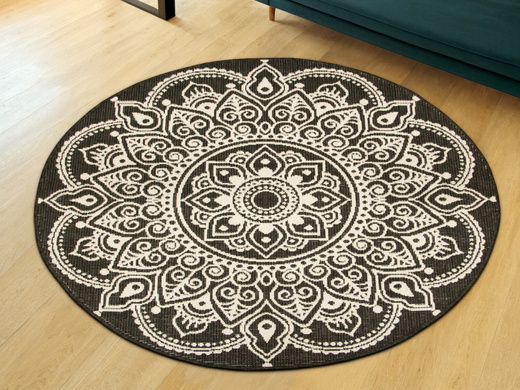 Okrągły Dwustronny Dywan Sznurkowy Brussels 205333/10110 Night Antracyt Krem Rozeta Outdoor