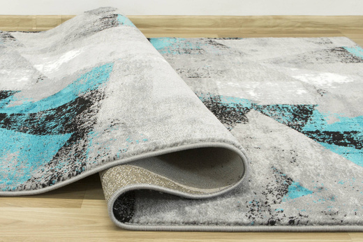 Dywan Victoria B885A d.grey/blue Trójkąty turkus Szary Przecierany