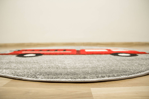 Okrągły Dywan Lima G752A l.grey/l.red Straż Pożarna Czerwony Szary