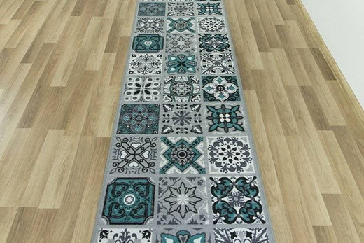 Antypoślizgowy chodnik podgumowany patchwork turkus szerokość 80 cm