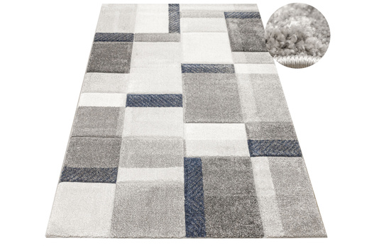 Dywan Kandy N411A l.grey/navy Szary Granatowy Geometria Fryz