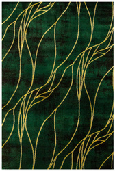 Dywan Diamond K8707Y green Linie Liście Butelkowa Zieleń Złoty