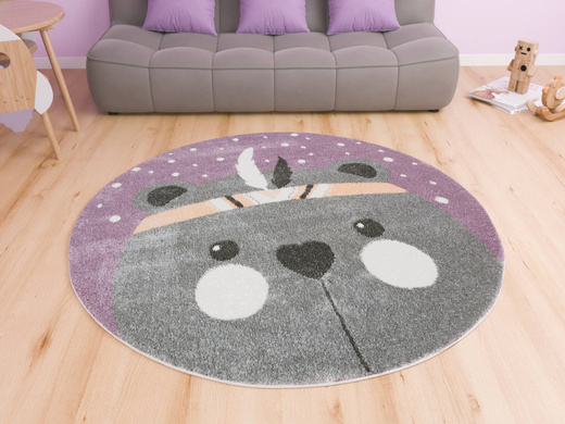 Okrągły Dywan Lima E179A lila/l.grey Miś Indianin Fiolet