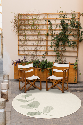 Okrągły Dwustronny Dywan Sznurkowy Brussels 205632/10520 green Zieleń Krem Listki Outdoor