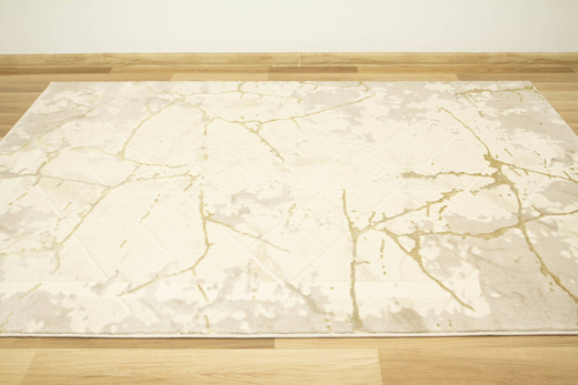 Lśniący Dywan Allora Plus B919A cream/cream Marmur Trójkąty Beż Krem Złoto