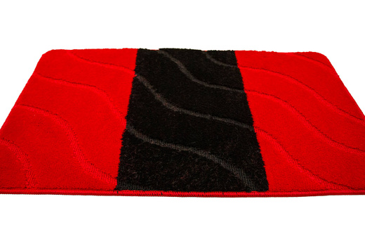Dywanik Łazienkowy Fiori Red Czerwony Czarny Pasy Fale