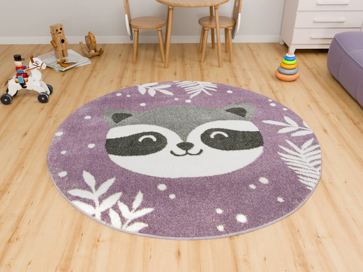 Okrągły Dywan Lima C884A lila/cream Fiolet Szary Krem Szop Pracz Listki