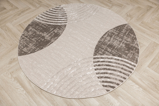 Okrągły Dywan Nantes NT209A Beige/Brown Szarobeżowy Półkola