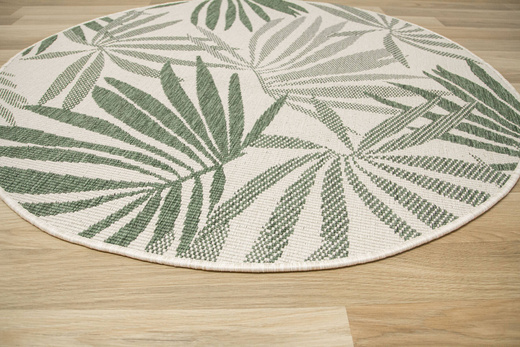 Okrągły Dwustronny Dywan Sznurkowy Brussels 205771/10520 Green Zieleń Krem Listki Palmy Outdoor
