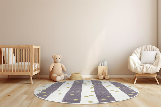 Okrągły Dywan Lima M044A cream/lila Fiolet Krem Zloty Paski