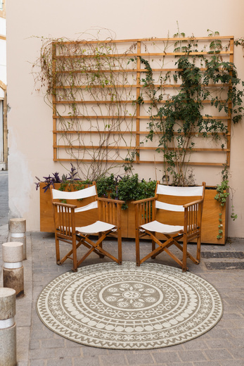 Okrągły Dwustronny Dywan Sznurkowy Brussels 205626/10610 linen Beż Krem Rozeta Outdoor