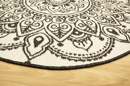 Okrągły Dwustronny Dywan Sznurkowy Brussels 205333/10110 Night Antracyt Krem Rozeta Outdoor