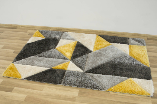 Dywan Shaggy California P477A anthracite/yel Trójkaty Krem Szary Żółty