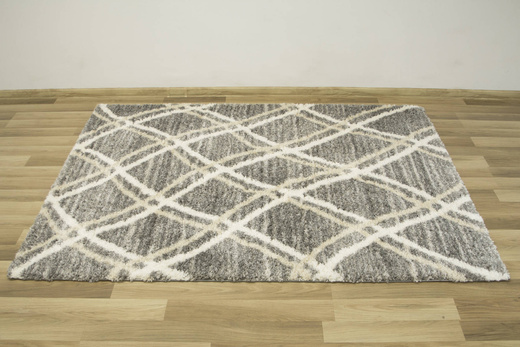 Puszysty Dywan Pulpy Shaggy A532A d.grey/l.grey Szary krem Beż Romby Etno