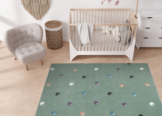 Wykładzina Dziecięca Lima C275b green/cream Zieleń Kropki Bańki szerokość 4 m