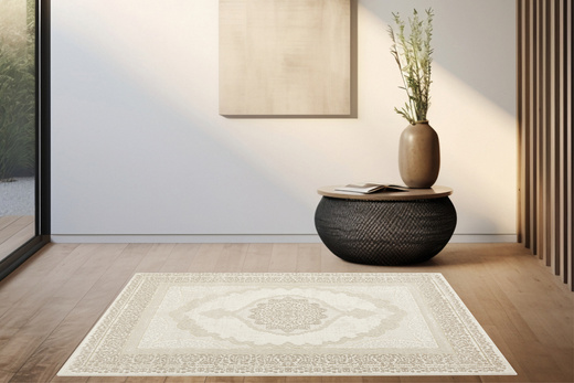 Lśniący Dywan Allora Plus E976A cream/beige Krem Beż Złoty Ornament