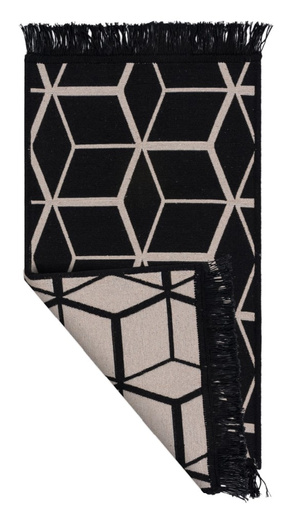 Dwustronny Dywanik Chodniczek Orient 40x70 2 Cubes Czarny Beżowy Frędzelki