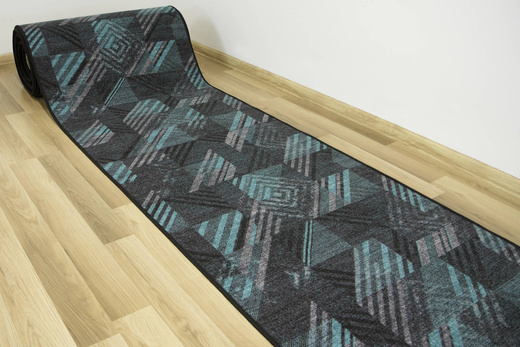 Antypoślizgowy Chodnik Logos 22 Turkus Grafit Romby szerokość 100 cm