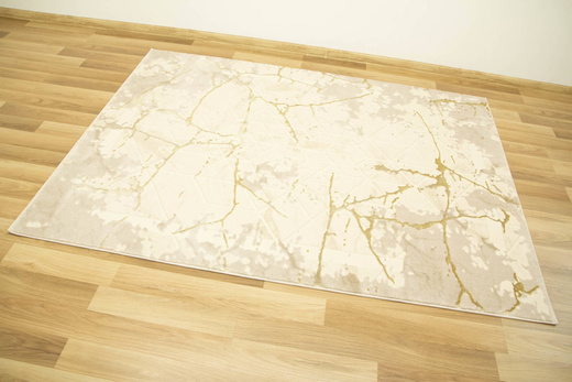 Lśniący Dywan Allora Plus B919A cream/cream Marmur Trójkąty Beż Krem Złoto